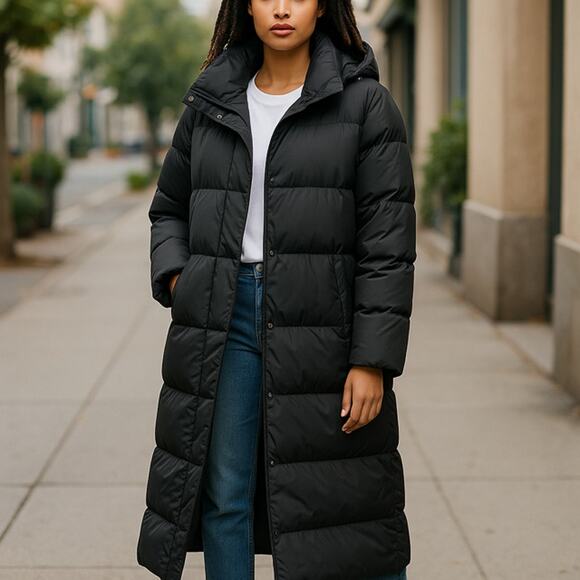 CALVIN KLEIN LONG BLACK PUFFER COAT SIZE LARGE - Picture 1 of 4